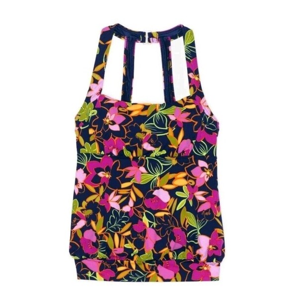 LANDS' END Tankini Swim Top Size 16W 10 Deep Sea Jungle Print Blouson  Blue - Picture 1 of 6